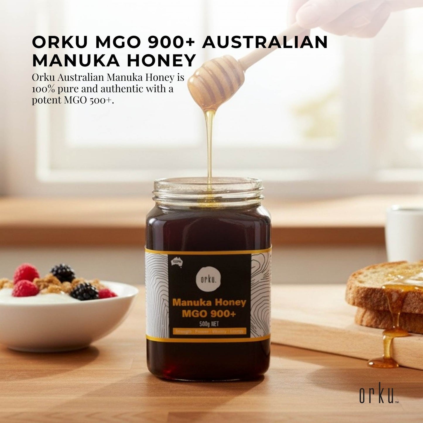 Orku 500g MGO 900+ Australian Manuka Honey - 100% Raw Natural Pure Jelly Bush