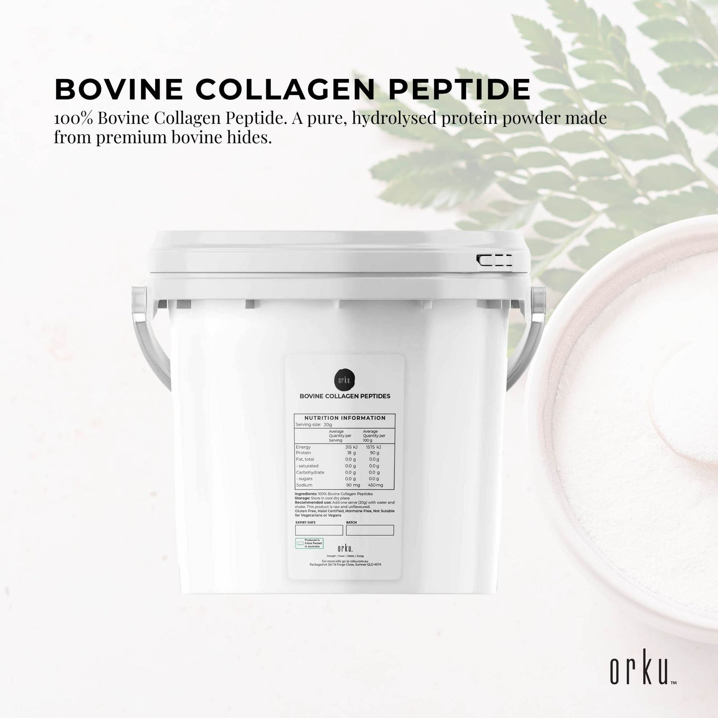 2.5Kg Collagen Powder Bucket - Bovine Protein Peptide Supplement Unflavoured
