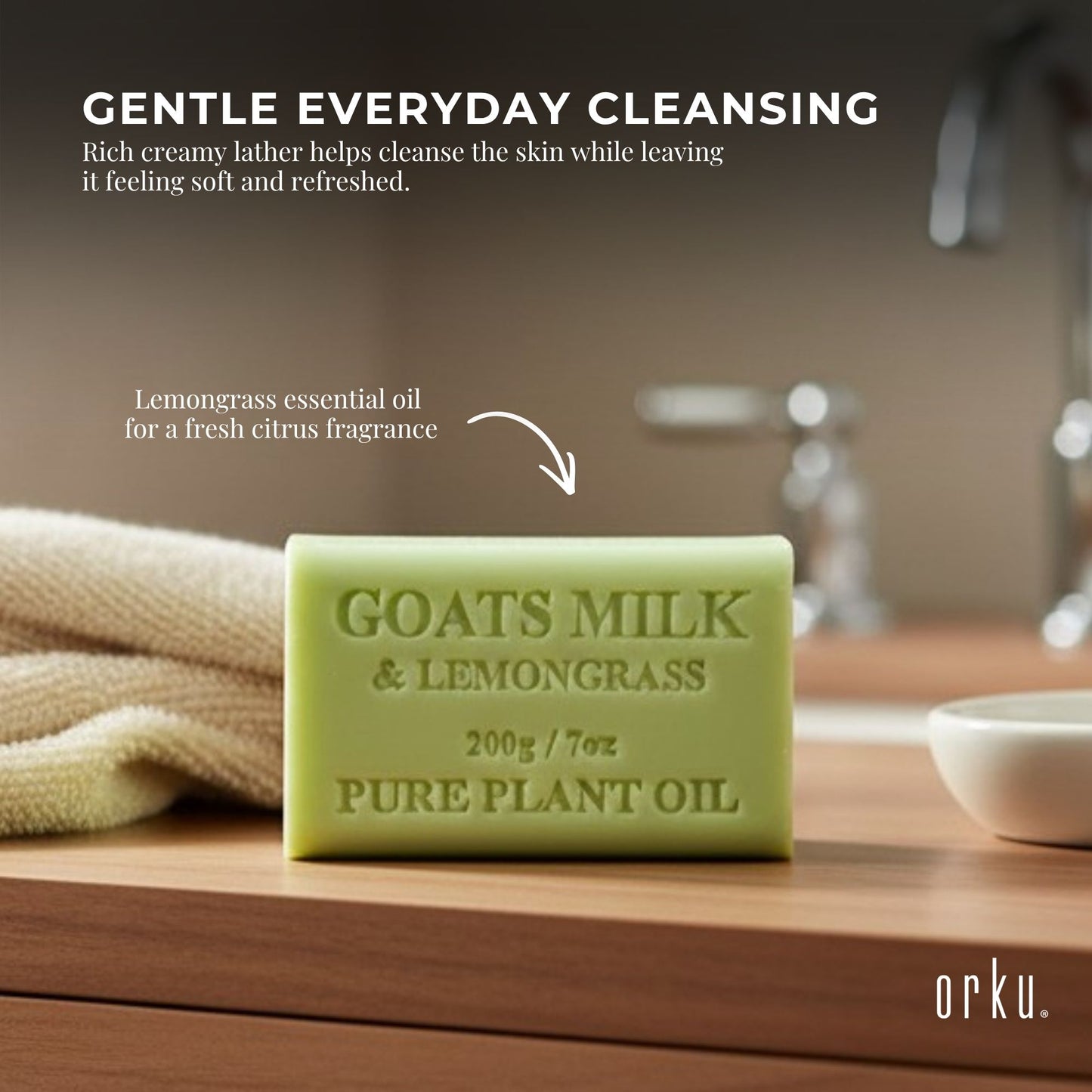 Orku 2 x 200g Goat Milk Lemongrass Soap Bars Australian Made