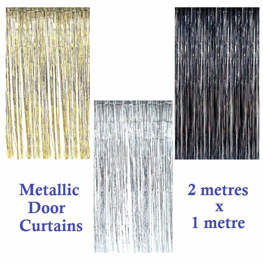 2m Metallic Tinsel Door Curtain Backdrop Foil Kids Party Shiny Black Gold Silver