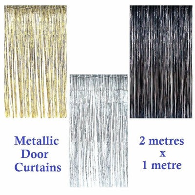 2m Metallic Tinsel Door Curtain Backdrop Foil Kids Party Shiny Black Gold Silver