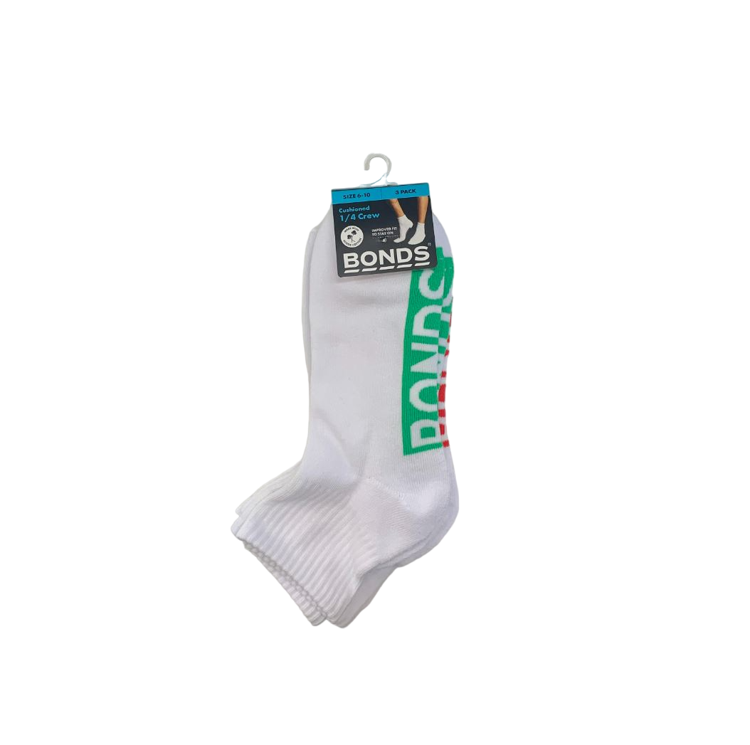 3 Pairs X Bonds Mens Logo Quarter Crew White Multi Socks