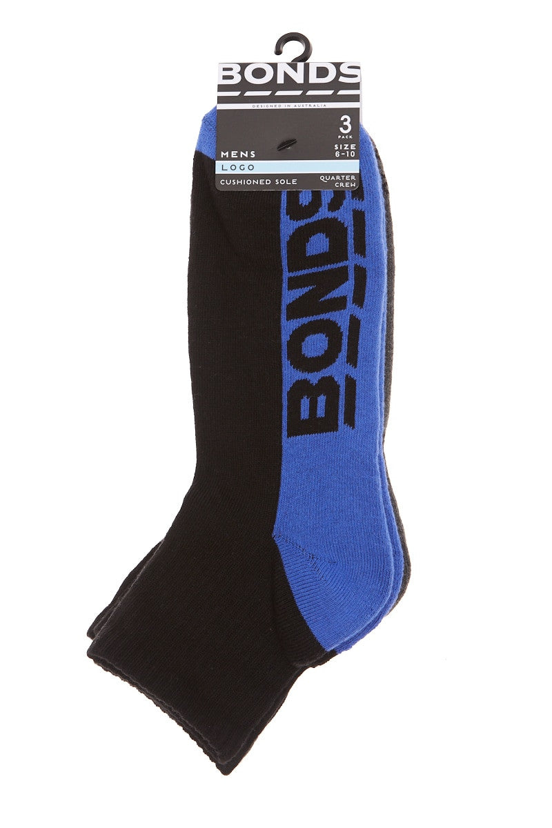 3 Pairs X Bonds Mens Quarter Crew Socks Black Blue Olive Aqua Pk2