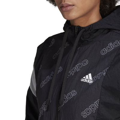 3 x Adidas Womens Black Graphic Windbreaker Jacket Zip Up