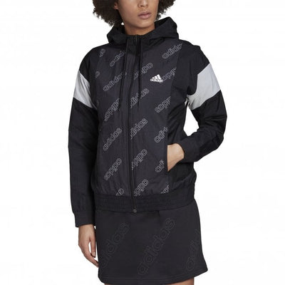3 x Adidas Womens Black Graphic Windbreaker Jacket Zip Up