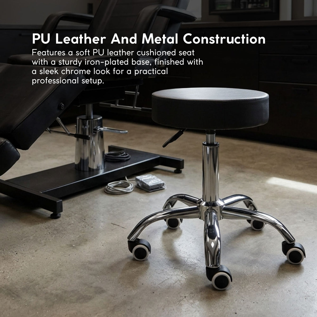 Ellie & Ruby Adjustable Salon Stool - Swivel Rolling Beauty Chair