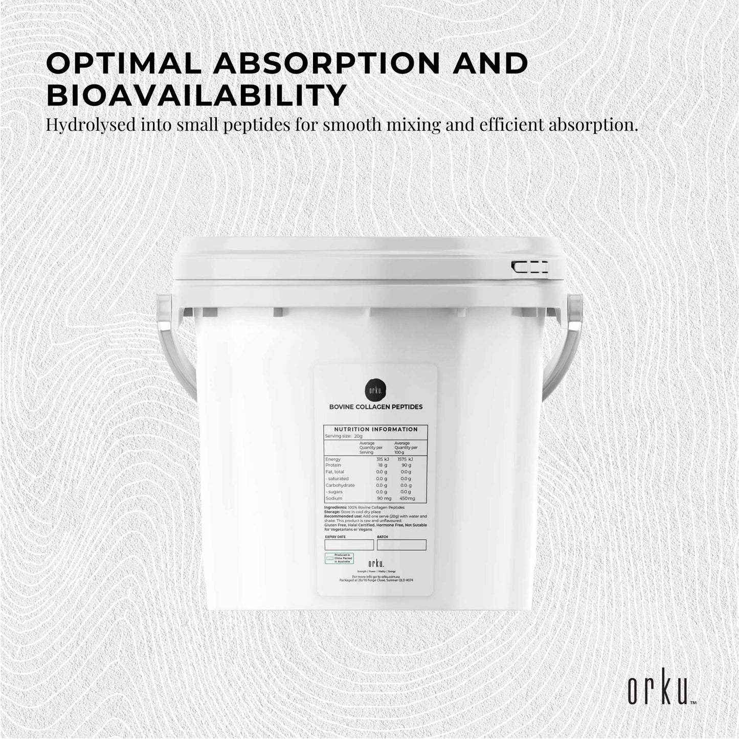 2.5Kg Collagen Powder Bucket - Bovine Protein Peptide Supplement Unflavoured