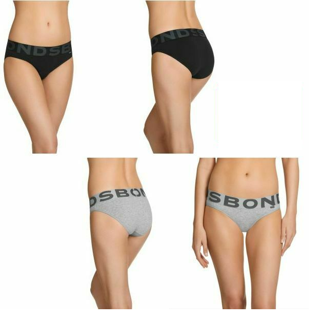 4 x Bonds Hip-Hanger Underwear Womens Black Grey Panties Undies