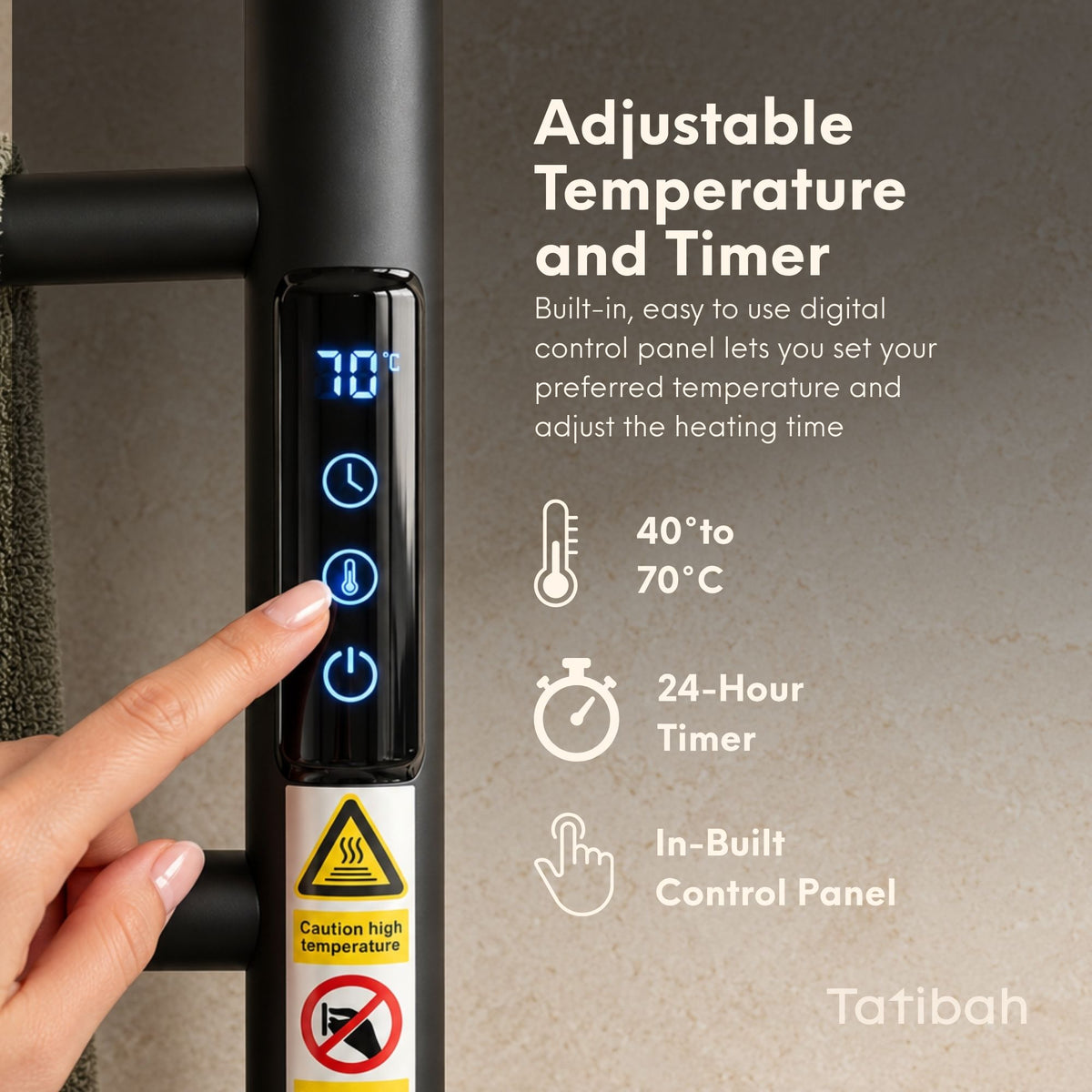 Tatibah Heated Towel Racks - Electric Warming Rails + Timer Matte Black