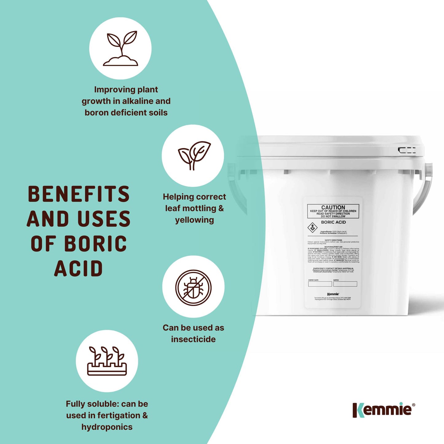 4.9Kg Boric Acid Powder Bucket 99.9% Pure Fully Soluble Granule Pest Ant Roaches