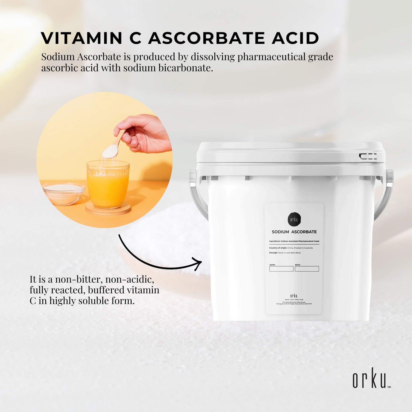 5Kg Sodium Ascorbate Powder Tub - Vitamin C Buffered Pharmaceutical Ascorbic Acid