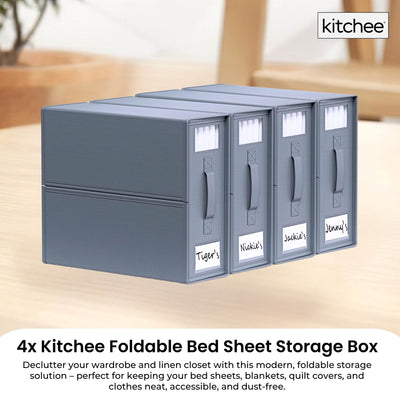 4x Kitchee Foldable Bed Sheet Storage Box – Linen & Closet Organiser Grey