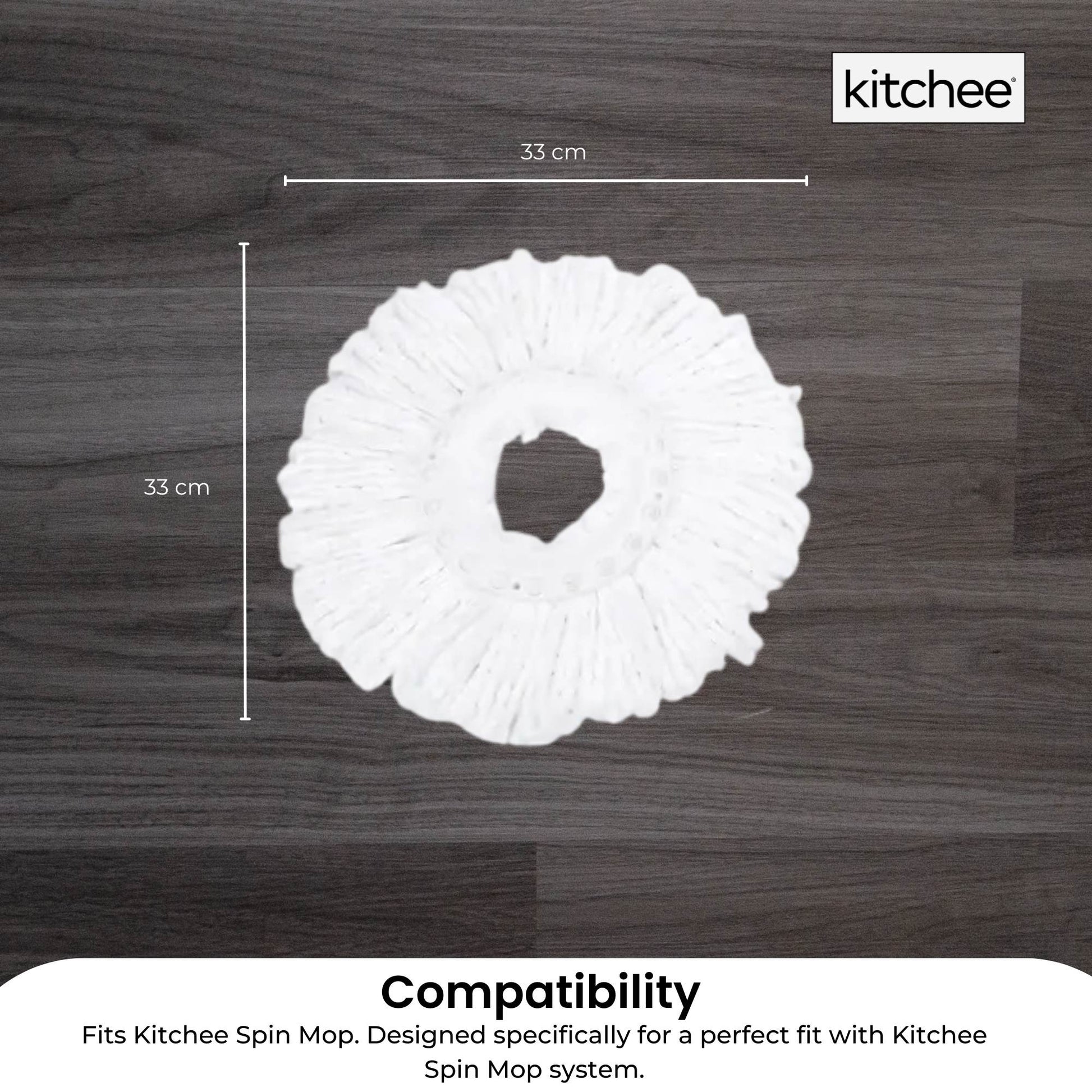 4x Kitchee Microfibre Mop Head Replacement for Kitchee Spin Mop - White Round