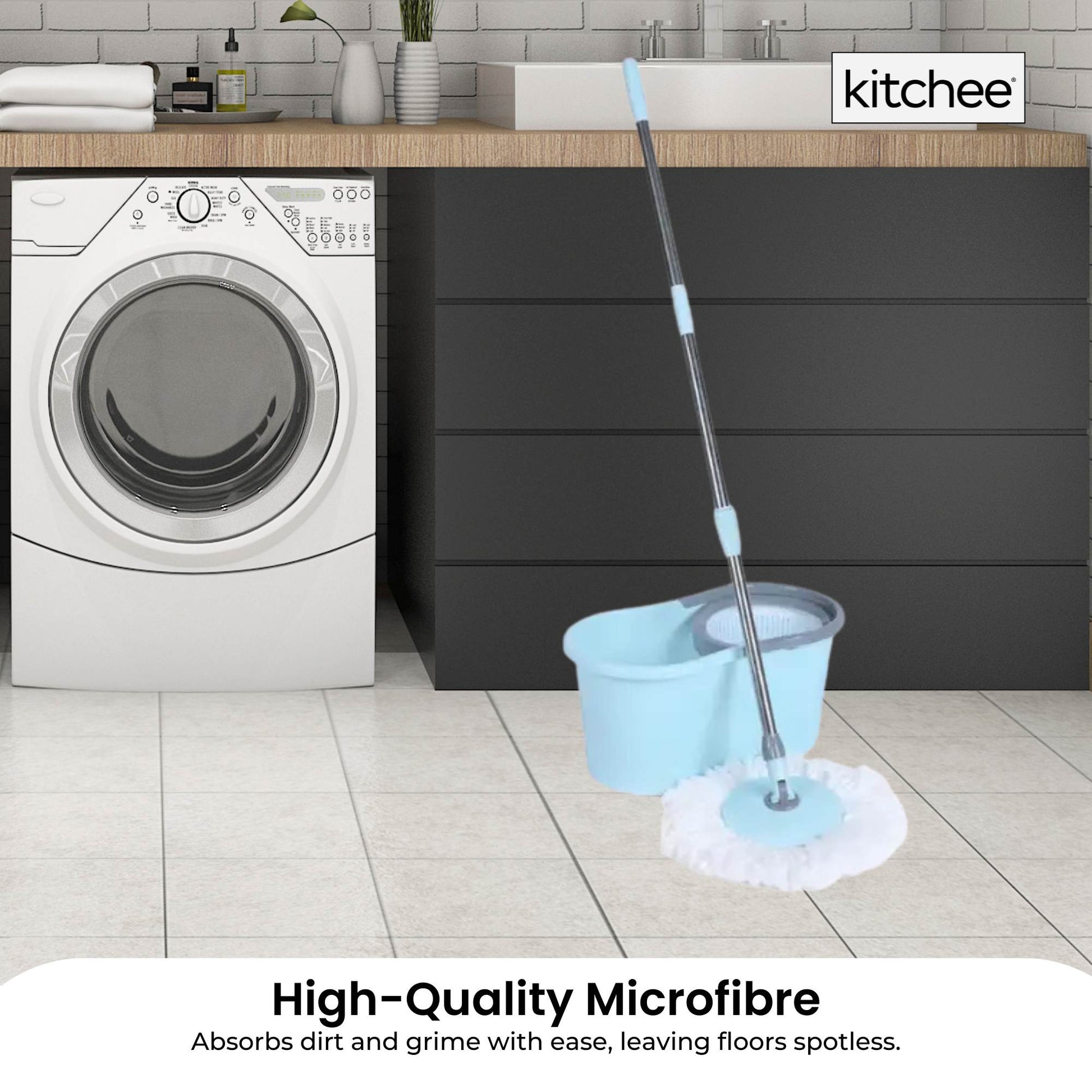 4x Kitchee Microfibre Mop Head Replacement for Kitchee Spin Mop - White Round