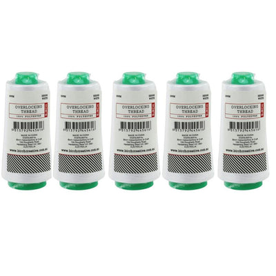 5 Pack White Overlocking Thread 2000m Polyester Birch Overlocker Cone Spool Sewing