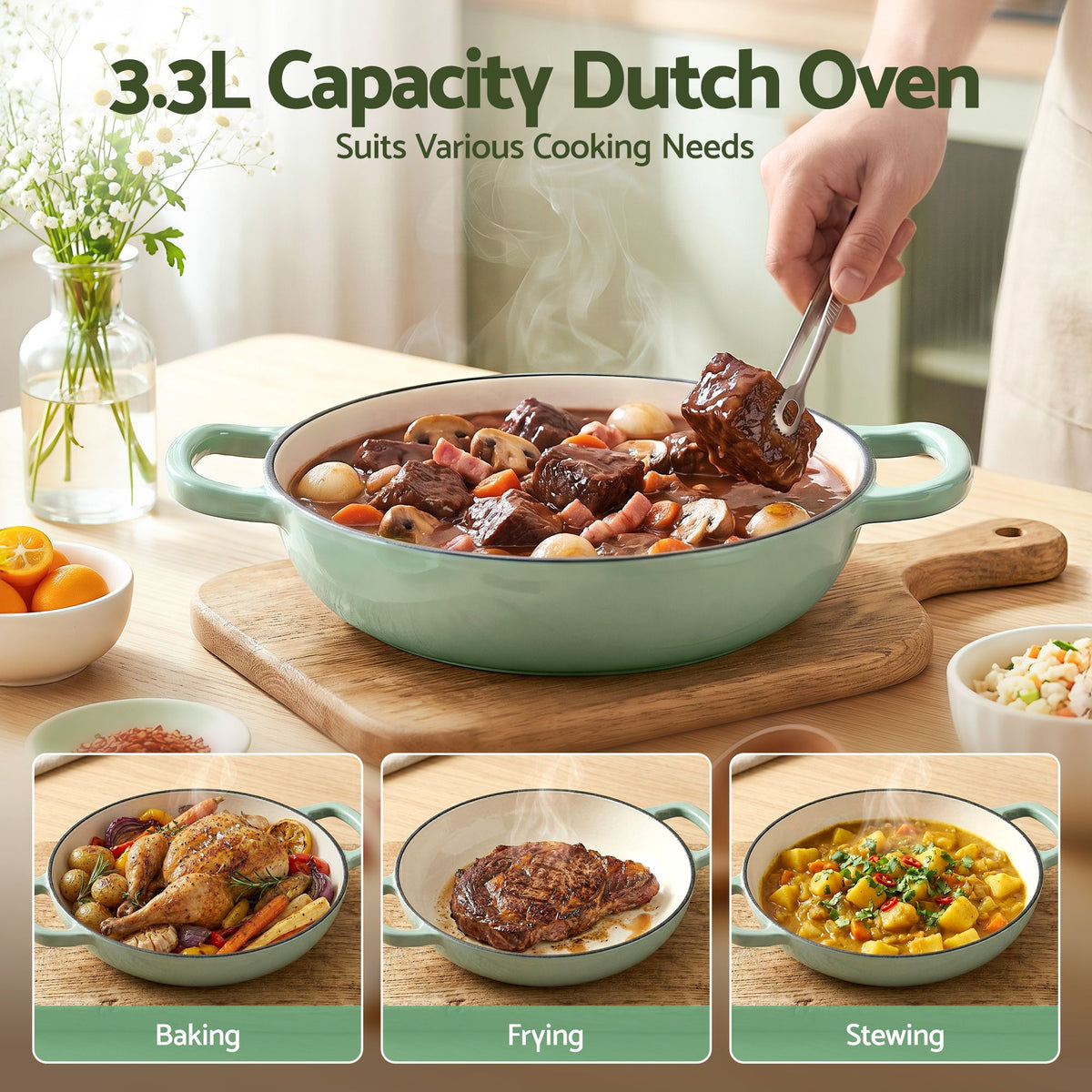 5-Star Chef 3.3L Enameled Cast Iron Dutch Oven Pot with Lid for Sourdough Bread Baking