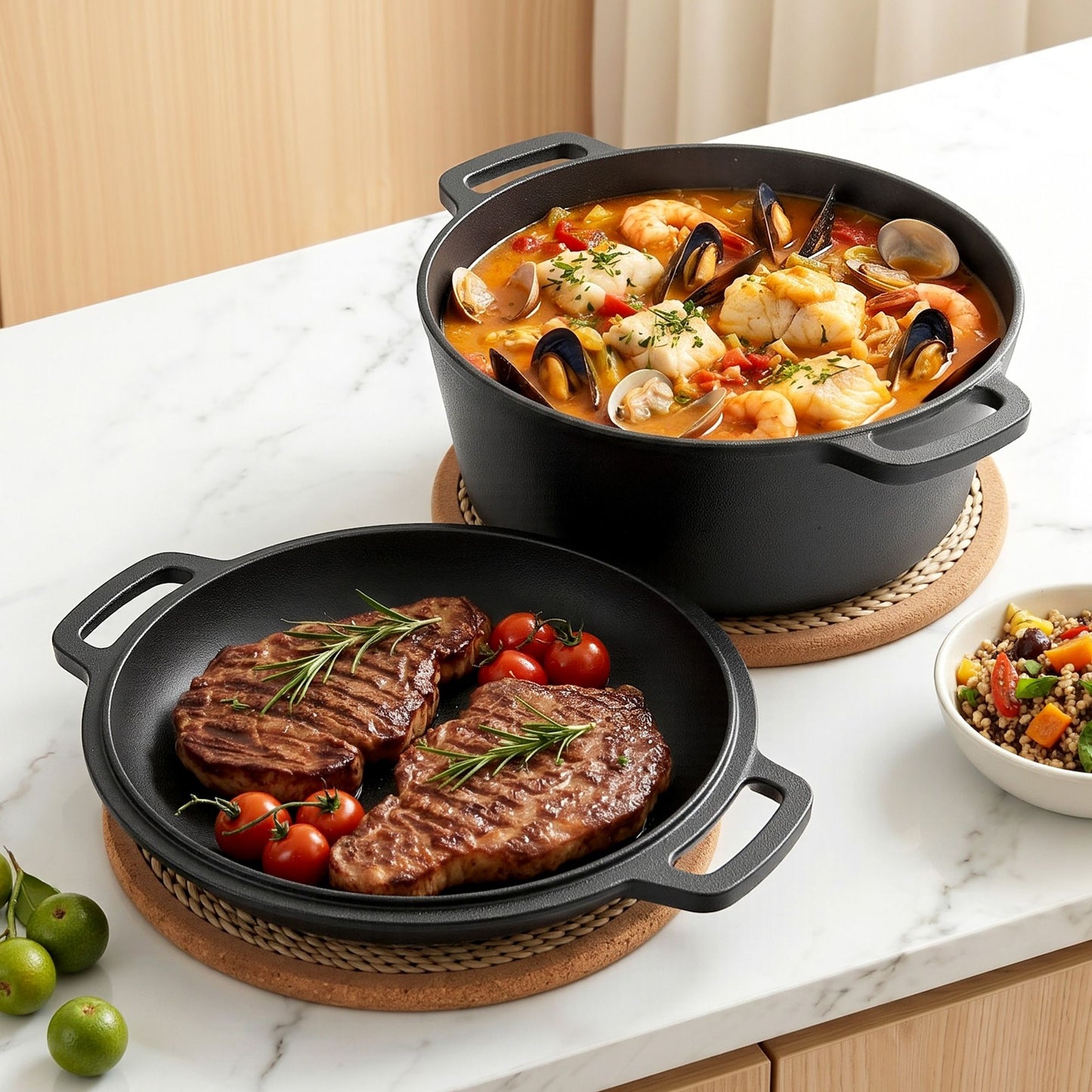 5-Star Chef 5L 2-In-1 Pre-Seasoned Cast Iron Dutch Oven Pot with Lid and Dual Handles for Sourdough Bread Baking