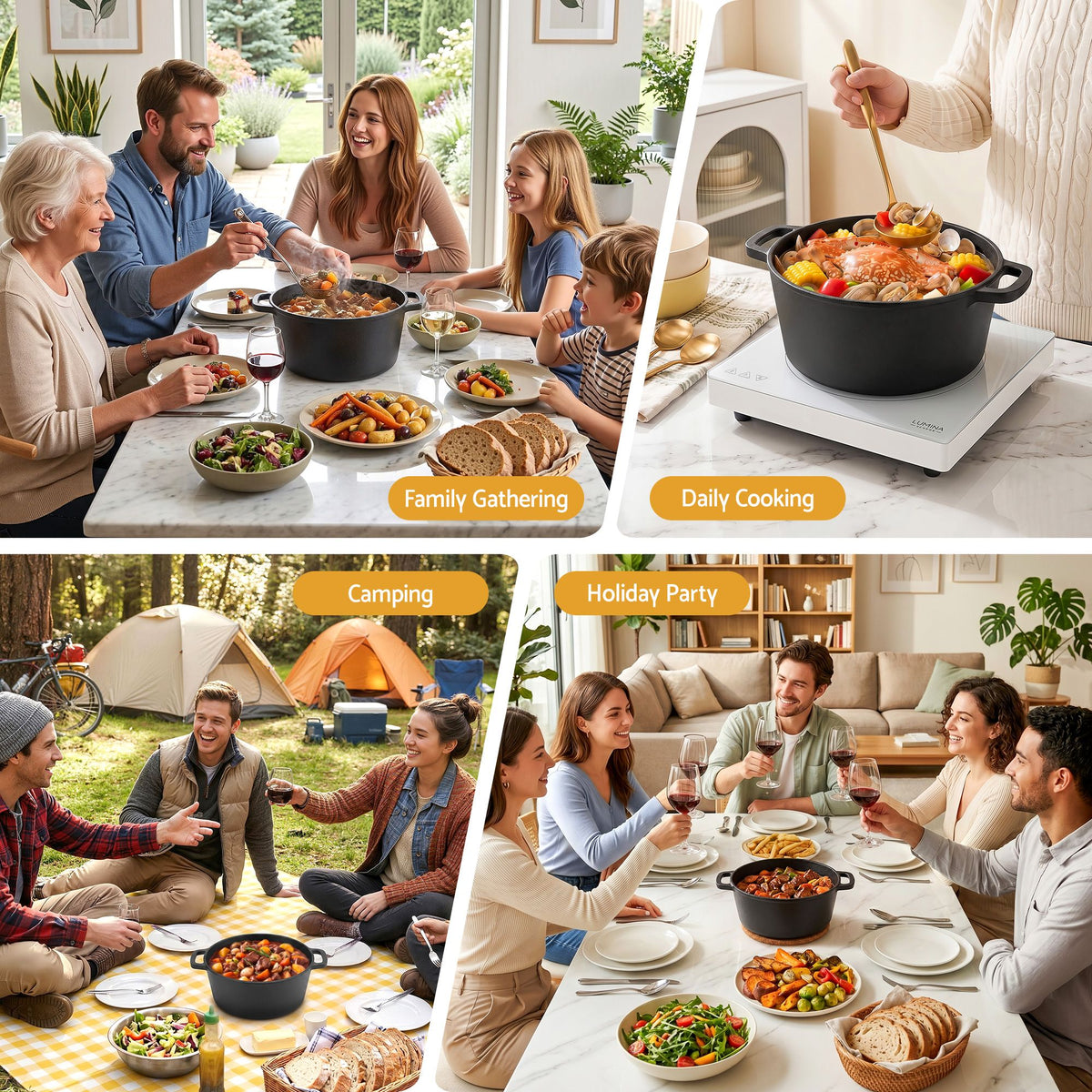 5-Star Chef 5L 2-In-1 Pre-Seasoned Cast Iron Dutch Oven Pot with Lid and Dual Handles for Sourdough Bread Baking