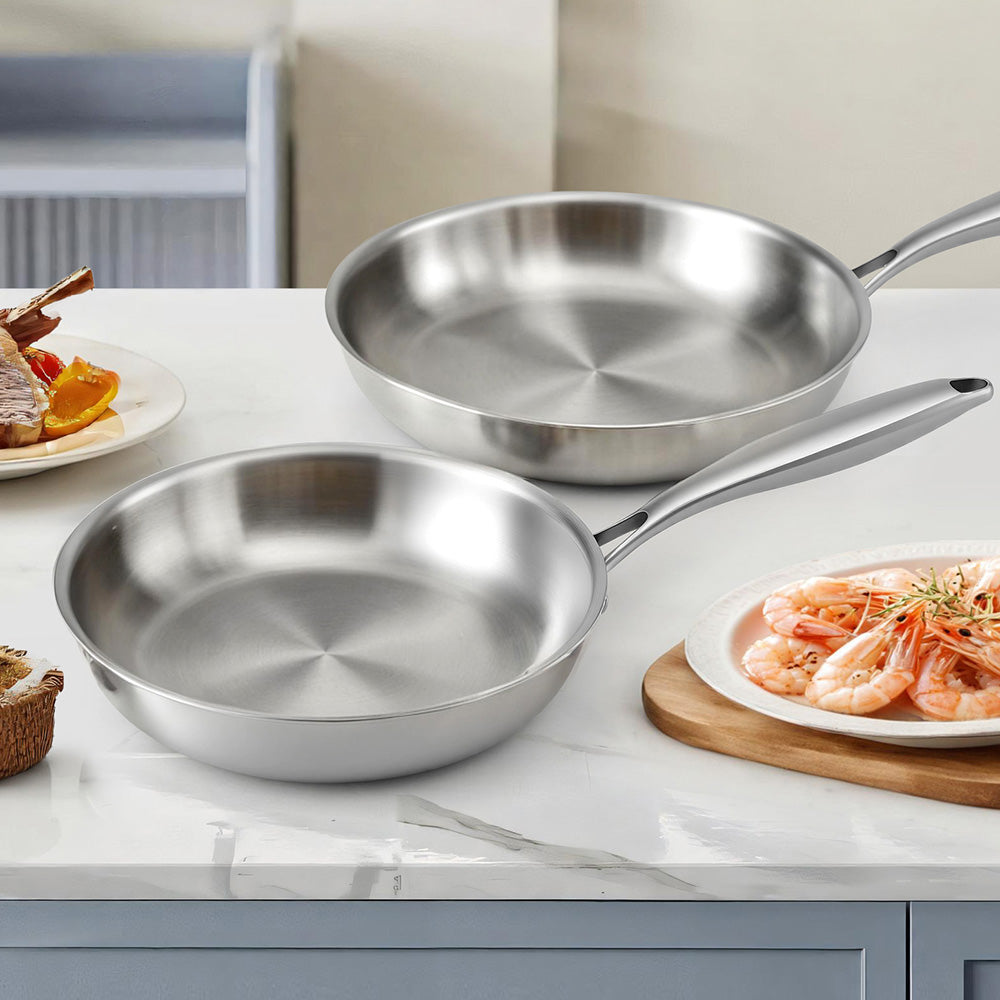 5-star Chef Frying Pan Stainless Steel Uncoated Twin Frypan Set 25/30cm Silver