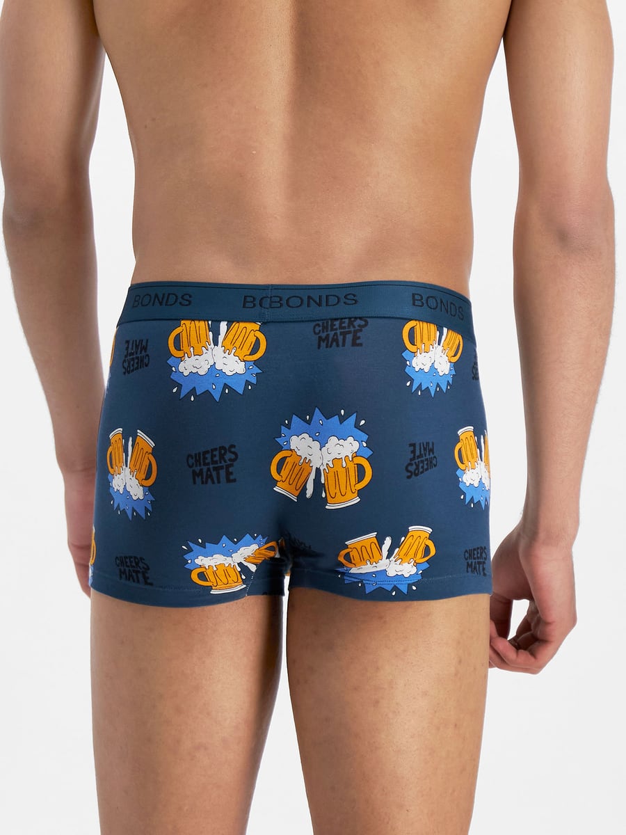 5 x Bonds Guyfront Trunk Mens Underwear Trunks Peacock Cheers Mate Print