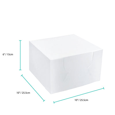 50x Takeaway Cake Box 10x10x6 Inches - Square Folding White Dessert Packaging