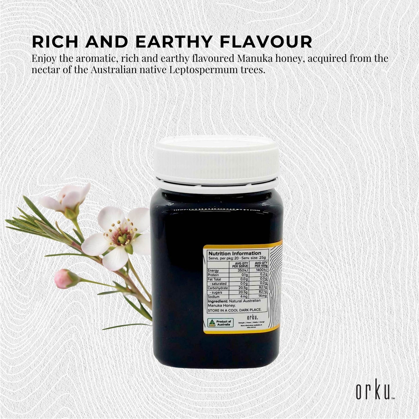 Orku 500g MGO 500+ Australian Manuka Honey - 100% Raw Natural Pure Jelly Bush