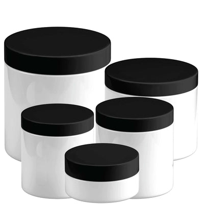 5x Plastic Cosmetic Jar + Lids - 100g 200g 250g 500g 600g Empty White Container