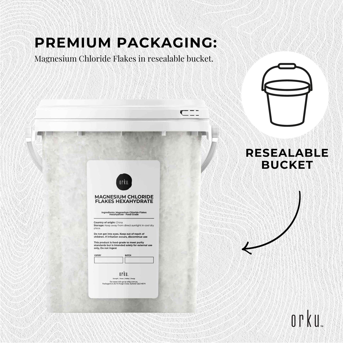 800g Magnesium Chloride Flakes Hexahydrate Tub - Organic USP Food Grade Salt