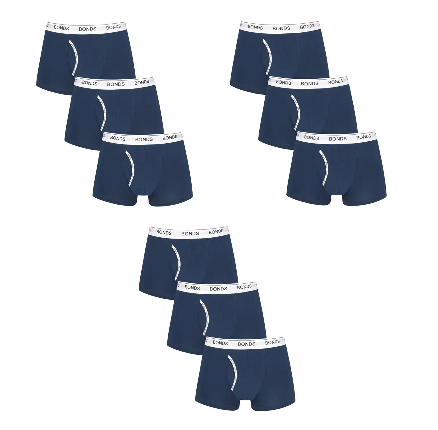 9 x Mens Bonds Guyfront Trunks Underwear Undies Navy/White