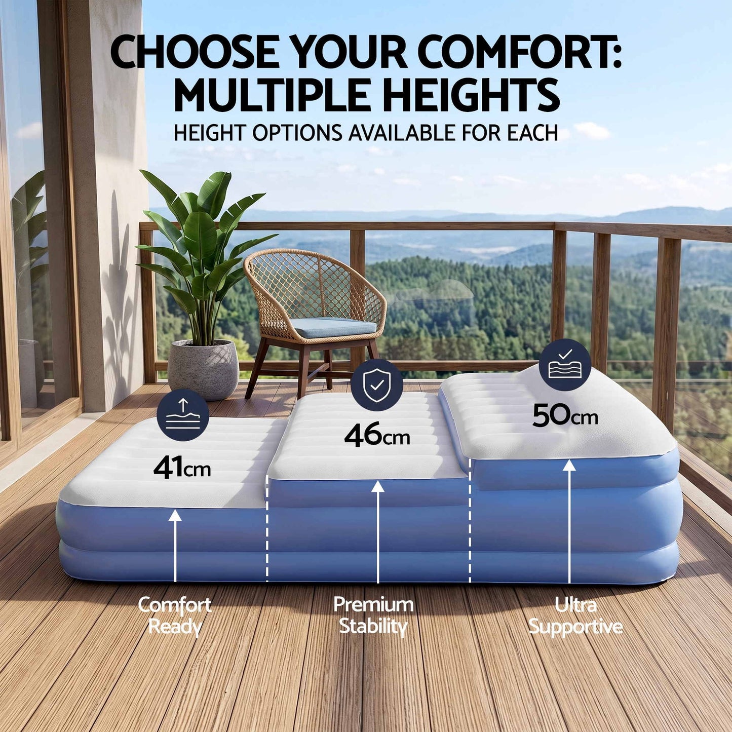 Weisshorn Queen Air Mattress with Rechargeable Cordless Pump 50cm