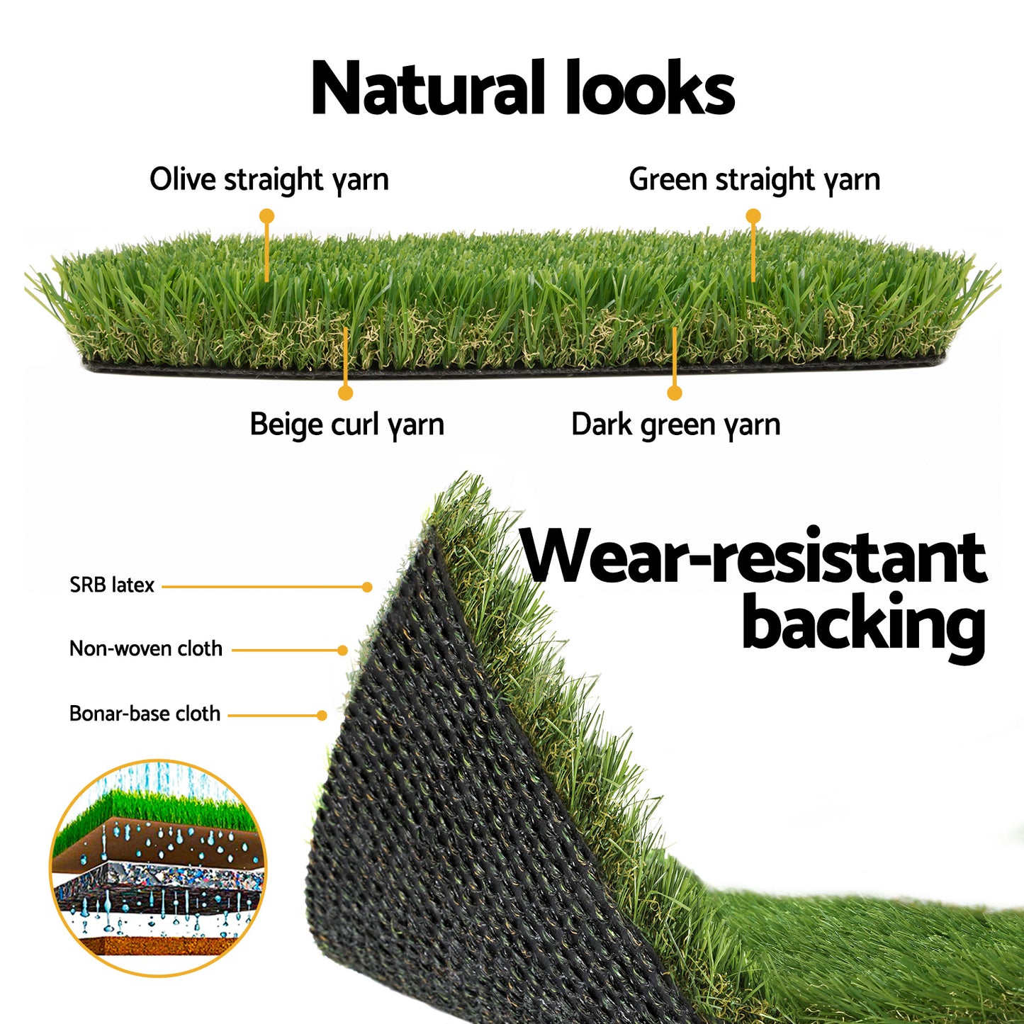 Prime Turf Artificial Grass 30mm 2mx5m 40SQM Synthetic Fake Lawn Turf Plastic Plant 4-coloured