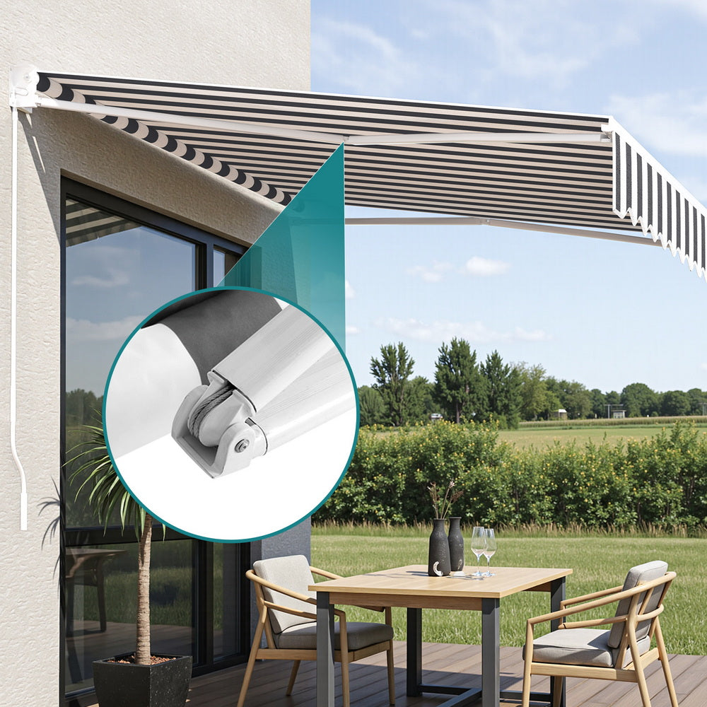 Instahut Retractable Folding Arm Awning Motorised Sunshade 2.5Mx2M Grey White