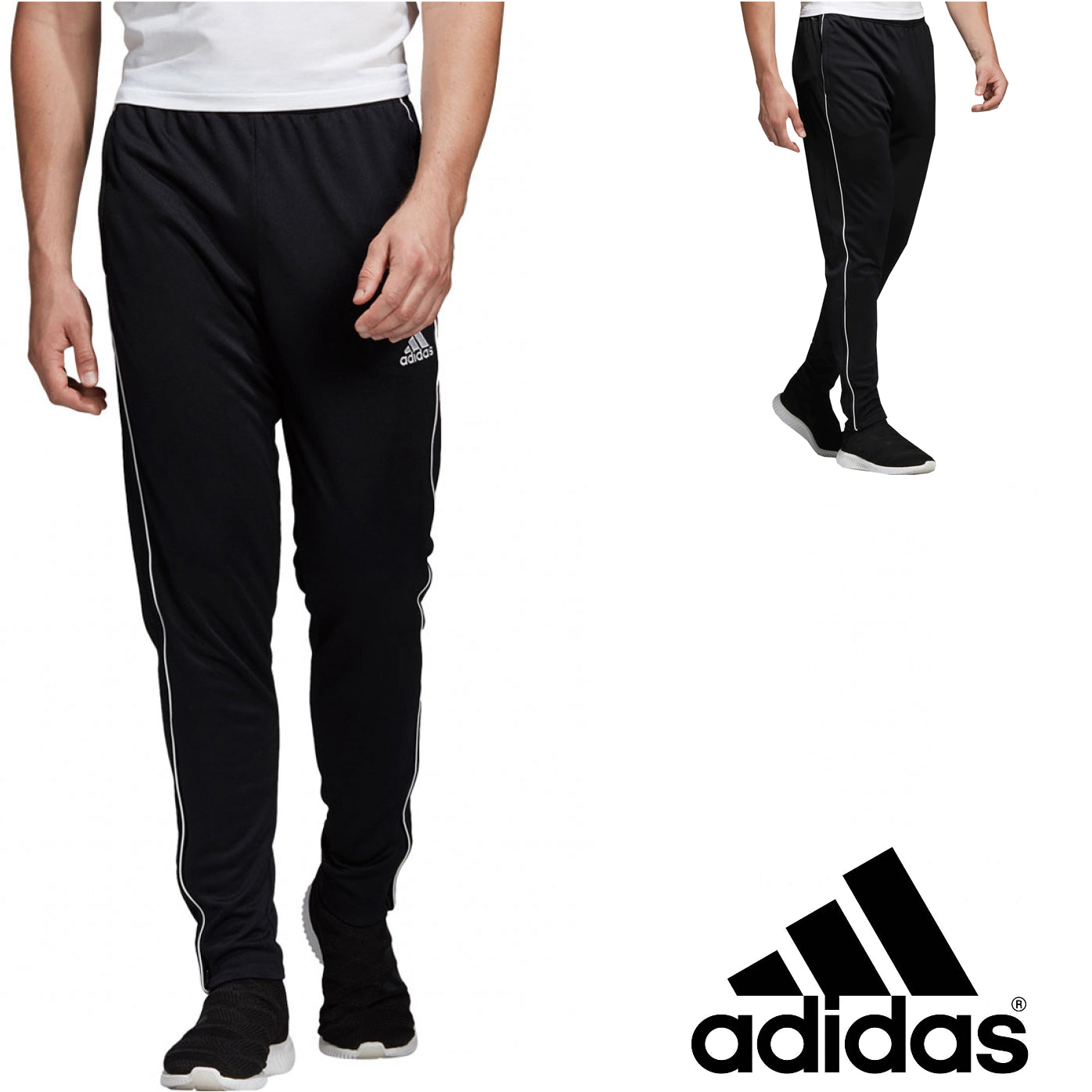 Adidas Mens Core 18 Training Pants - Tracksuit Trackies Black Footy Bottoms
