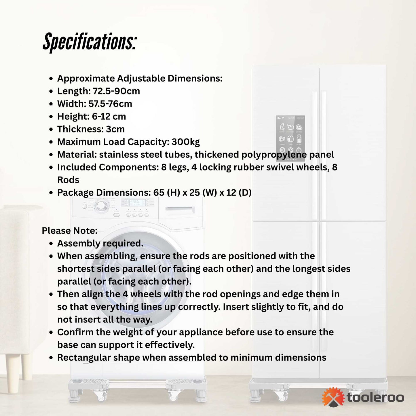 Adjustable Appliance Base Stand - Lock Wheel Trolley For Washing Machine Fridge