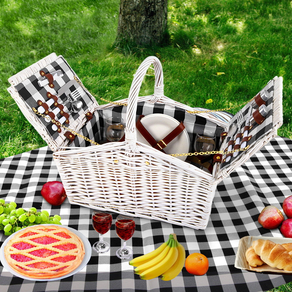 Alfresco 2 Person Picnic Basket Set Willow Vintage Baskets Insulated Blanket Bag