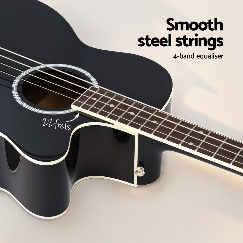 Alpha 43" Acoustic Bass Guitar Black 4-Band EQ