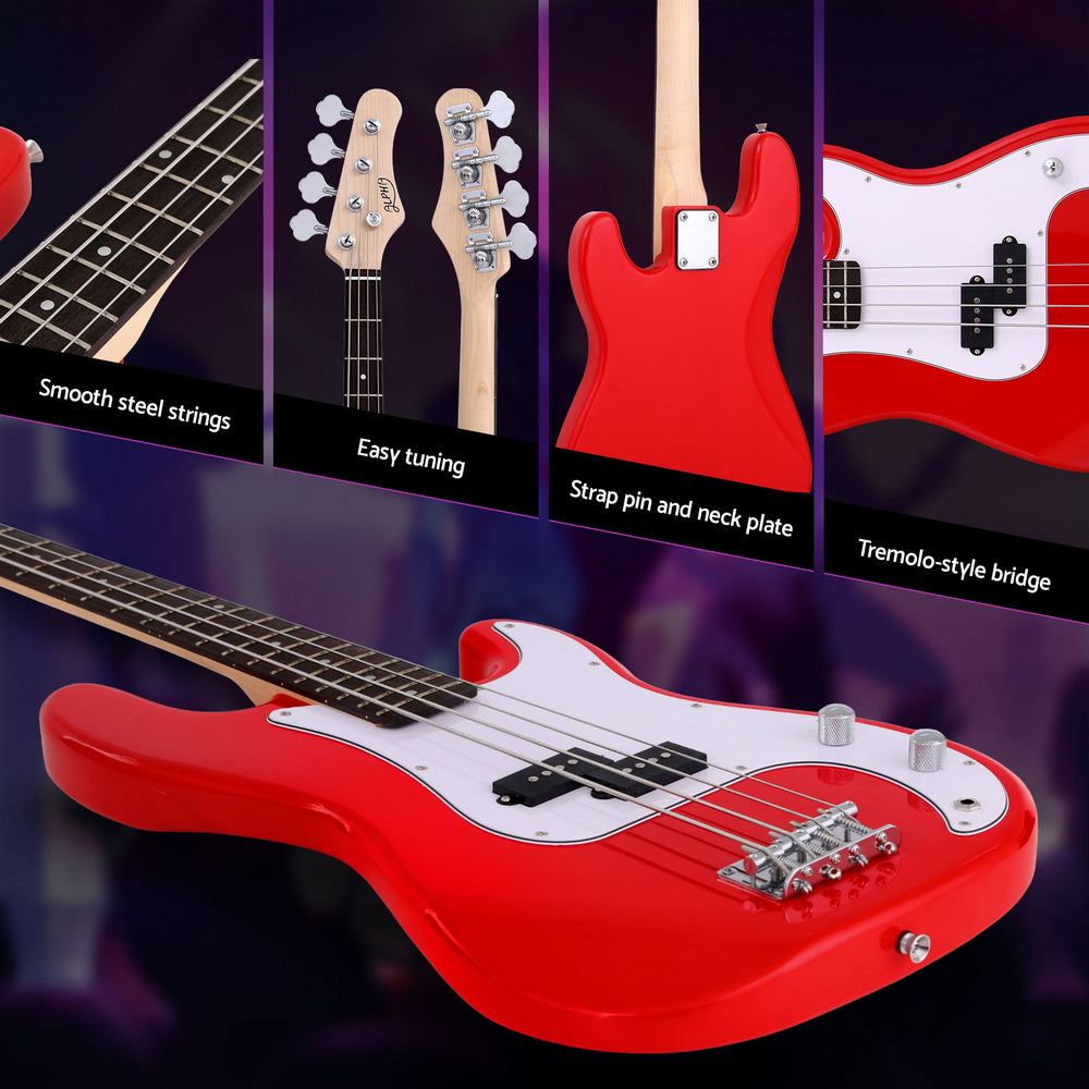 Alpha Electric Guitar Bass 47 Inch Red