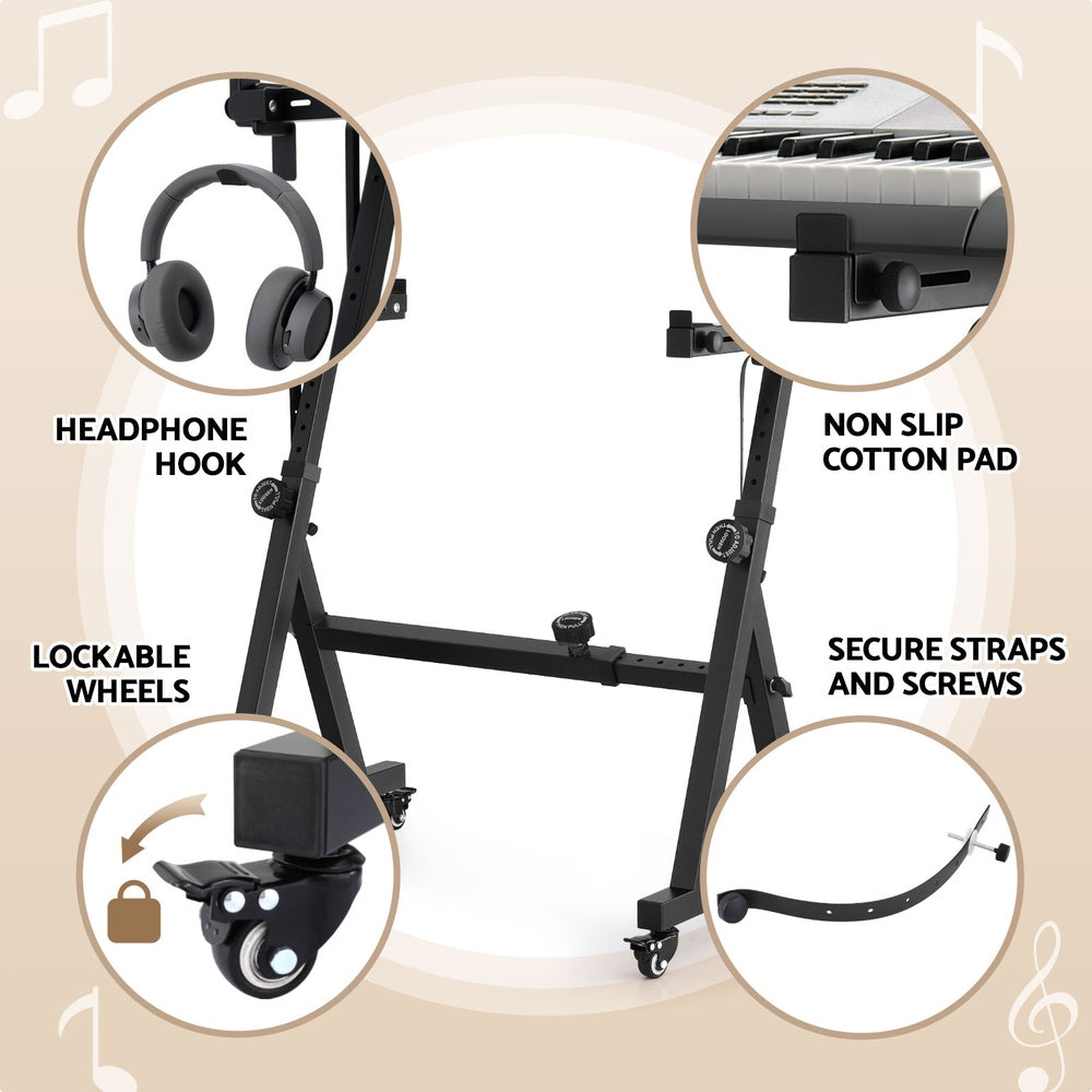 Alpha Heavy Duty Adjustable Piano Stand with Lockable Wheels Z-Stand Black