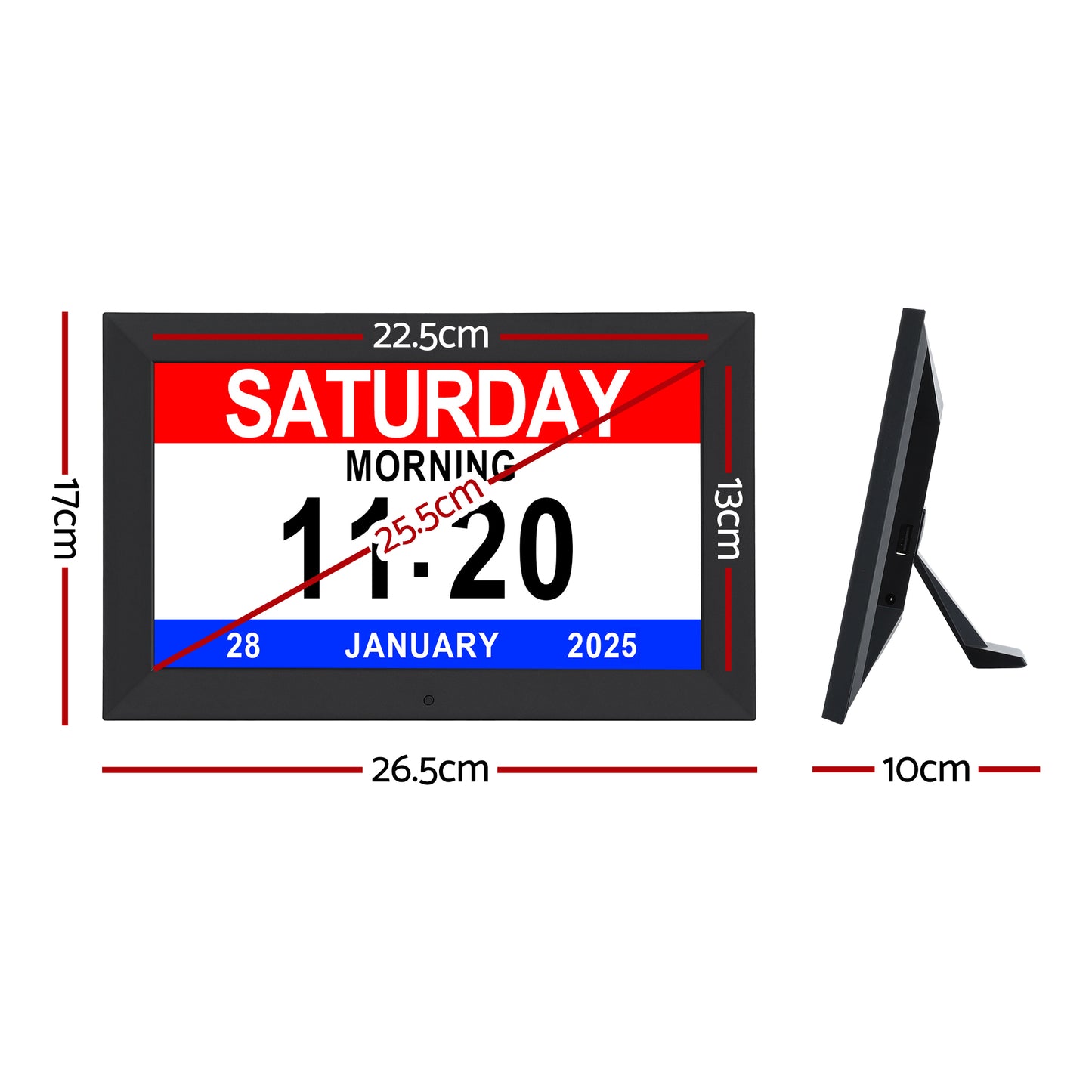 Artiss 10" Digital Day Clock Alarm Calendar Dementia Date Week Desk Clocks Black