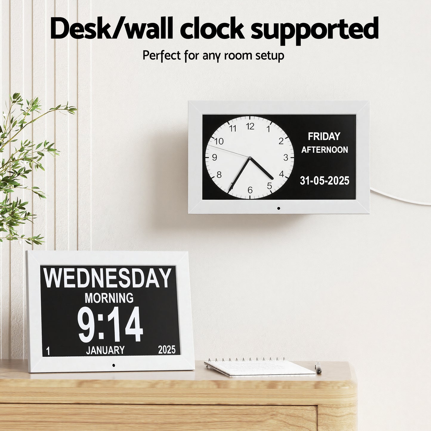 Artiss 10" Digital Day Clock Alarm Calendar Dementia Date Week Desk Clocks White