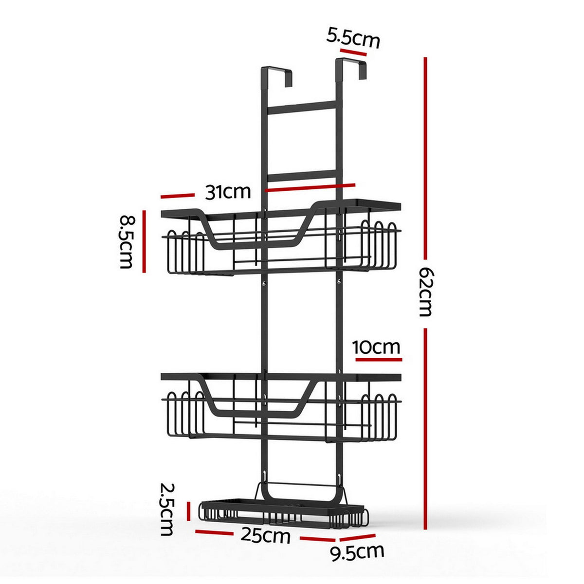 Artiss 2X 3 Tier Over The Door Shower Caddy Hanging Bathroom Storage Organizer