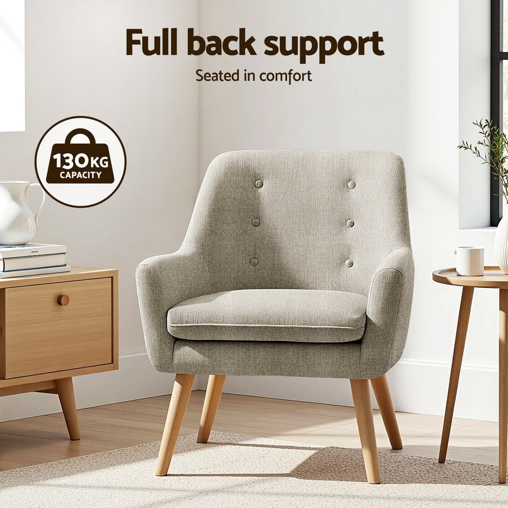 Artiss 2X Armchair Lounge Chair Accent Tub Chair Beige ANNE