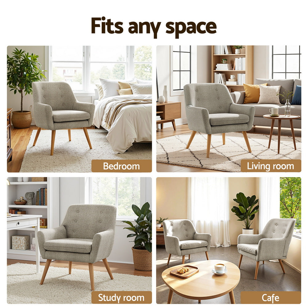 Artiss 2X Armchair Lounge Chair Accent Tub Chair Beige ANNE