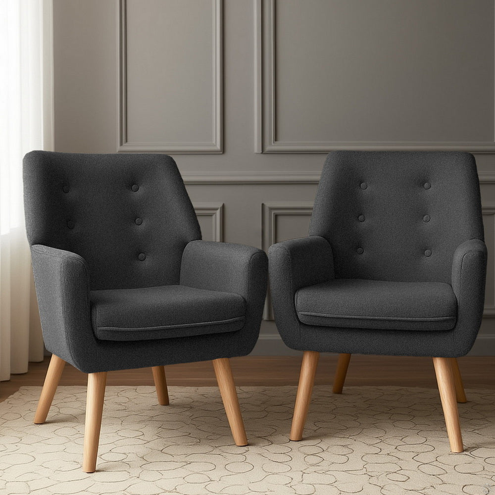 Artiss 2X Armchair Lounge Chair Accent Tub Chair Charcoal ANNE