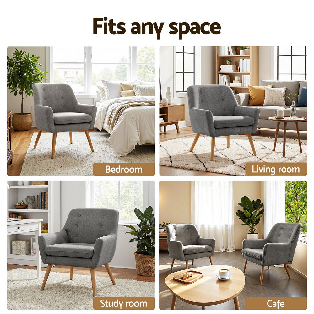 Artiss 2X Armchair Lounge Chair Accent Tub Chair Grey ANNE
