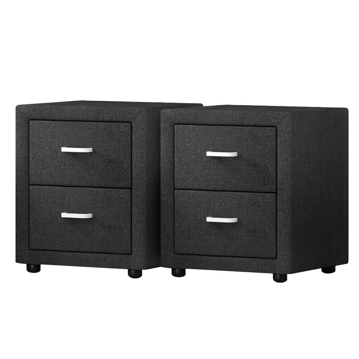 Artiss 2X Bedside Table 2 Drawers Fabric - CADEN Charcoal