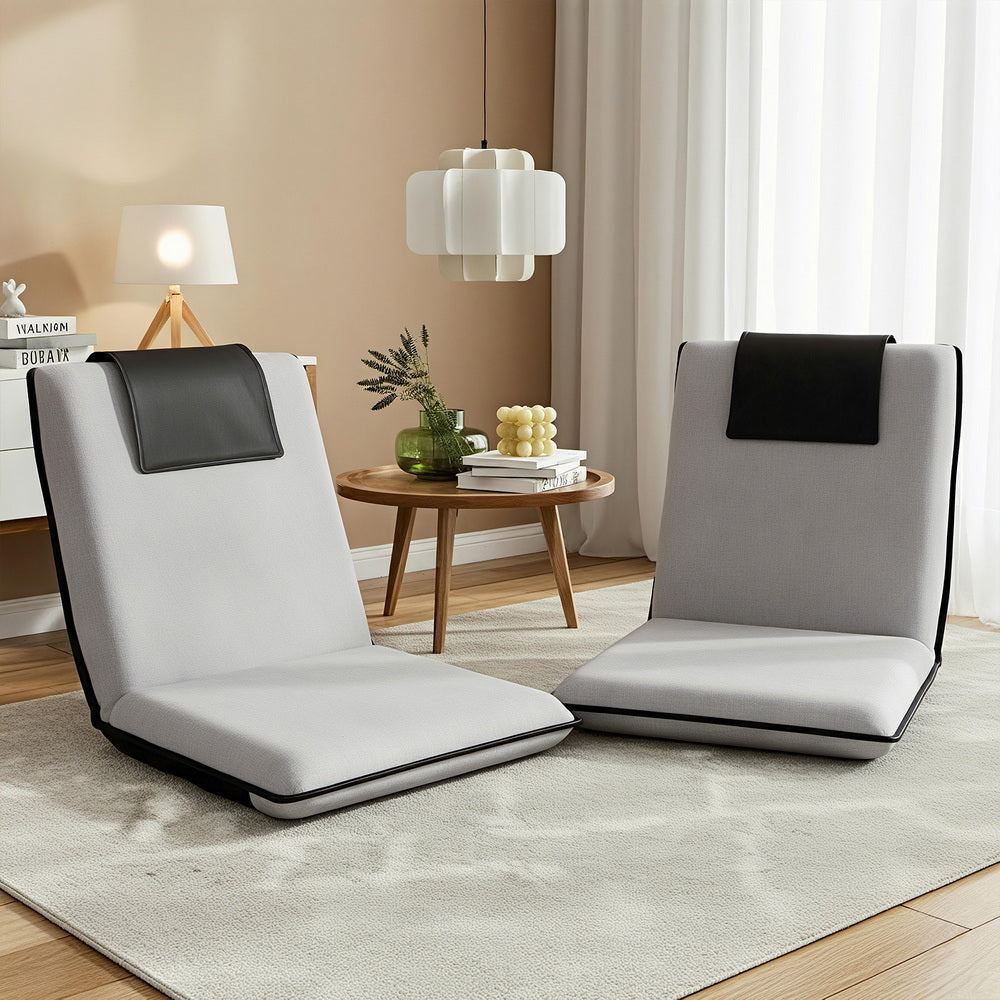 Artiss 2X Floor Lounge Sofa Bed Floor Cushion Velvet Grey