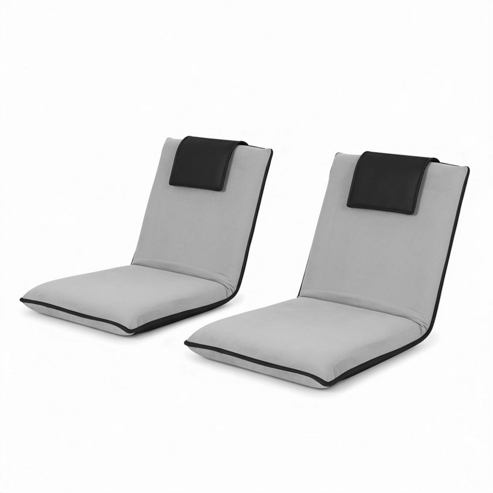 Artiss 2X Floor Lounge Sofa Bed Floor Cushion Velvet Grey