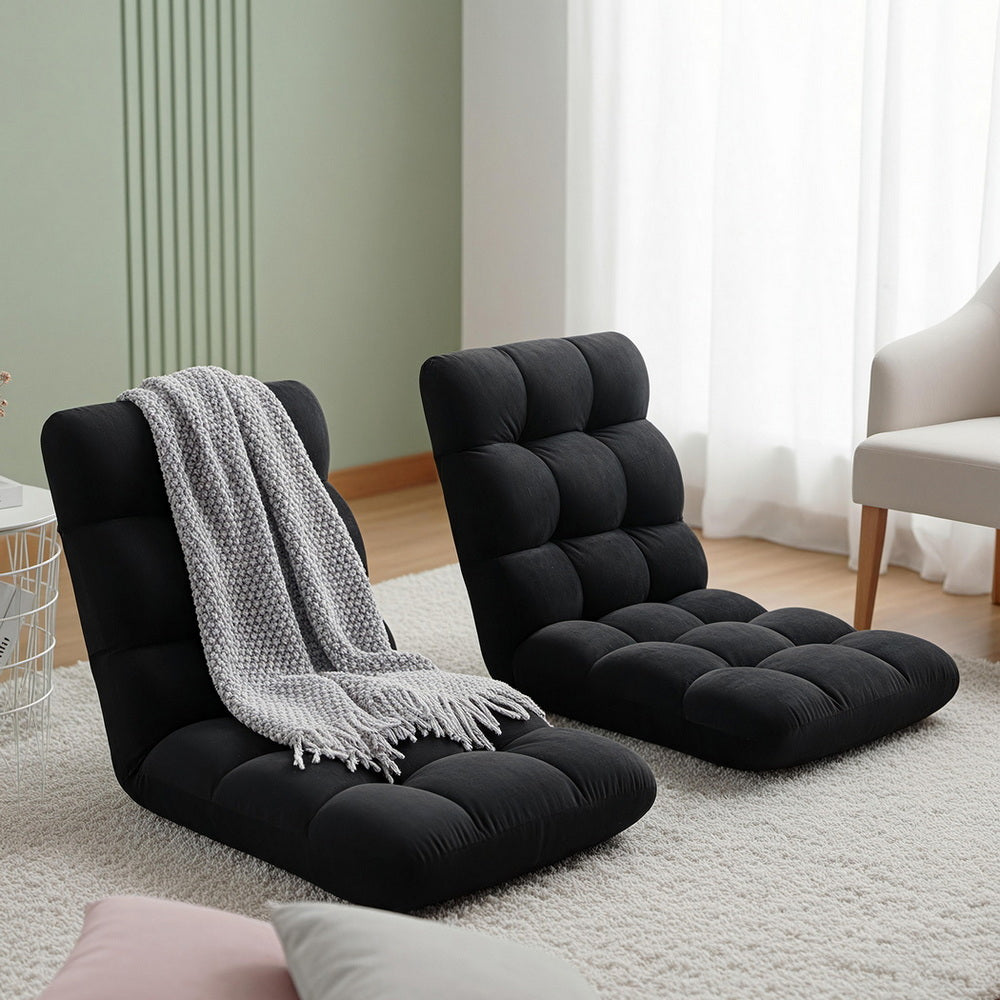 Artiss 2X Lounge Sofa Bed Flannel Fabric Black
