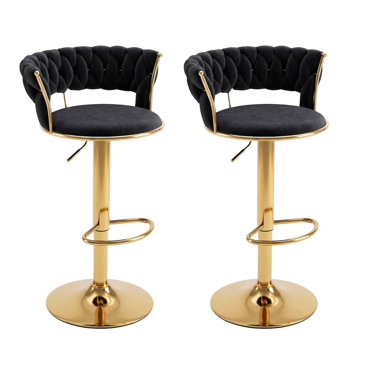 Artiss 2x Bar Stools Gas Lift Adjustable Velvet Woven Backrest Vivien Black